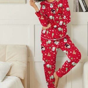 ♦️⛄️❄️ Ekouaer Red Rayon Christmas Holiday long sleeve Pajama set medium snowman